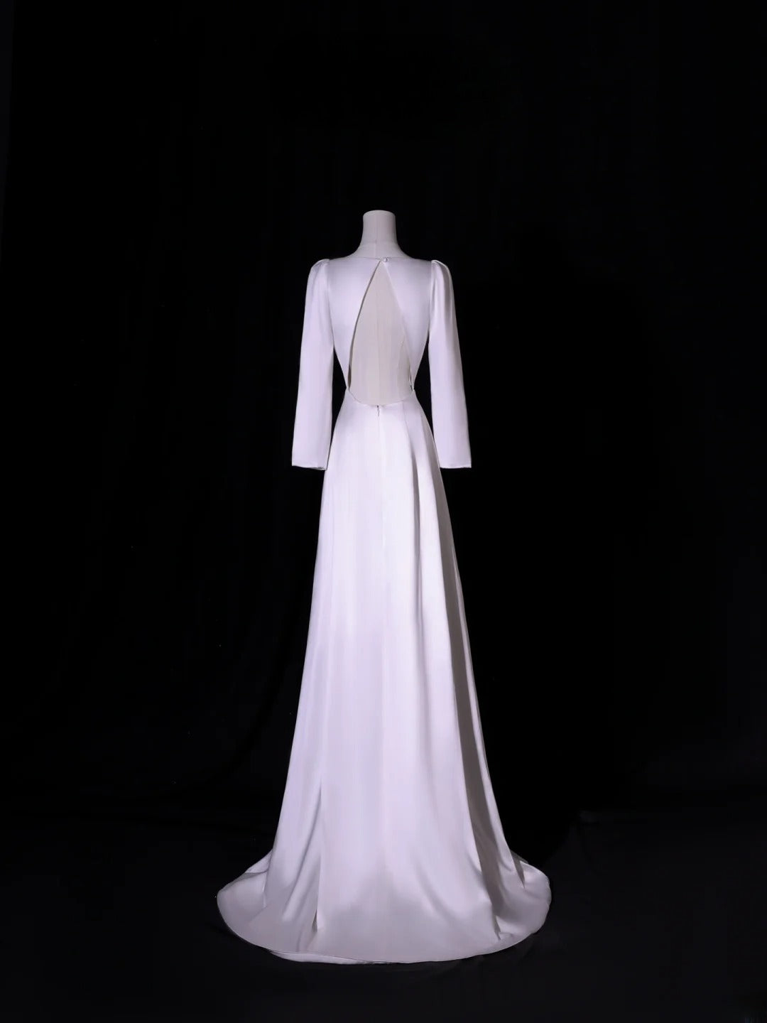 Simple Long Wedding Dresses A Line Square Neck Long Sleeves Silky Satin Style For Brides White Fitted Bridal Dresses AS413