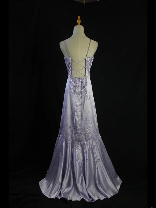 Retro 1950s Mermaid Spaghetti Straps Lilac Satin With Beads Long Prom Dresses Inspo 21st Birthday Outfit Formal Gown AS414