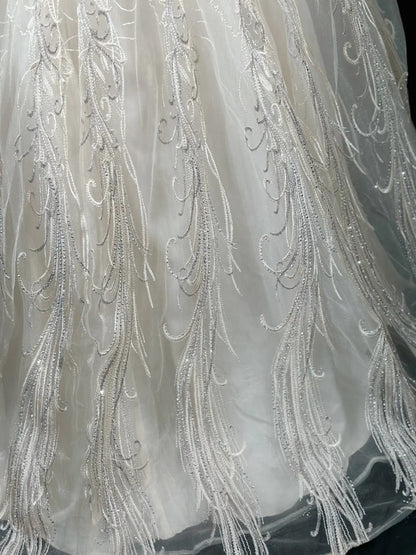Charming Prom Dresses Ball Gown Off The Shoulder White Tulle With Feather Night Evening Formal Outfits RB6234