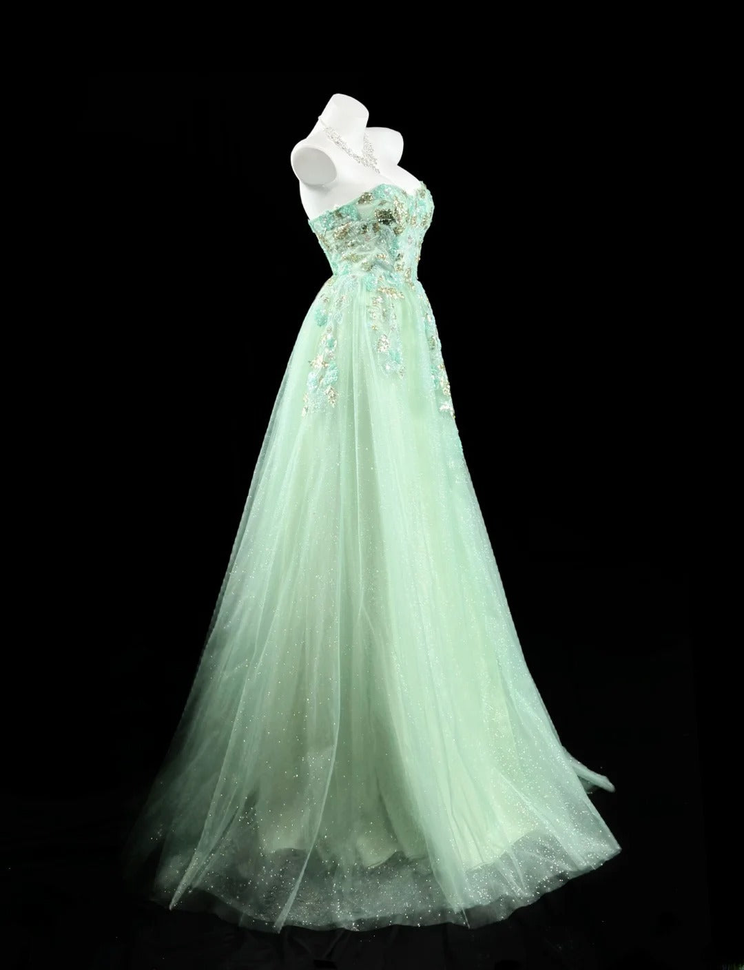 Charming Prom Dresses Ball Gown Sweetheart Mint Green Tulle With Lace Night Evening Formal Outfits RB6236
