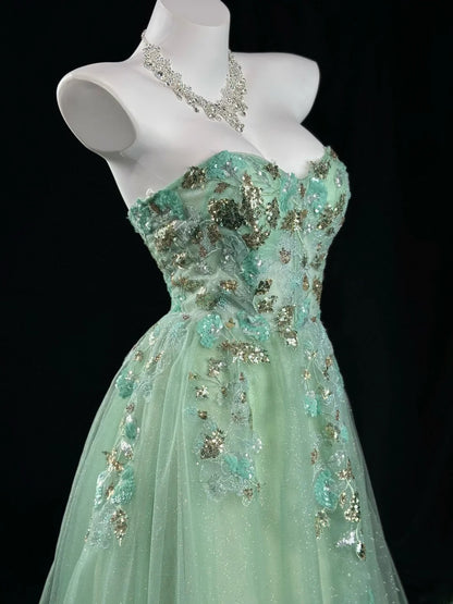 Charming Prom Dresses Ball Gown Sweetheart Mint Green Tulle With Lace Night Evening Formal Outfits RB6236
