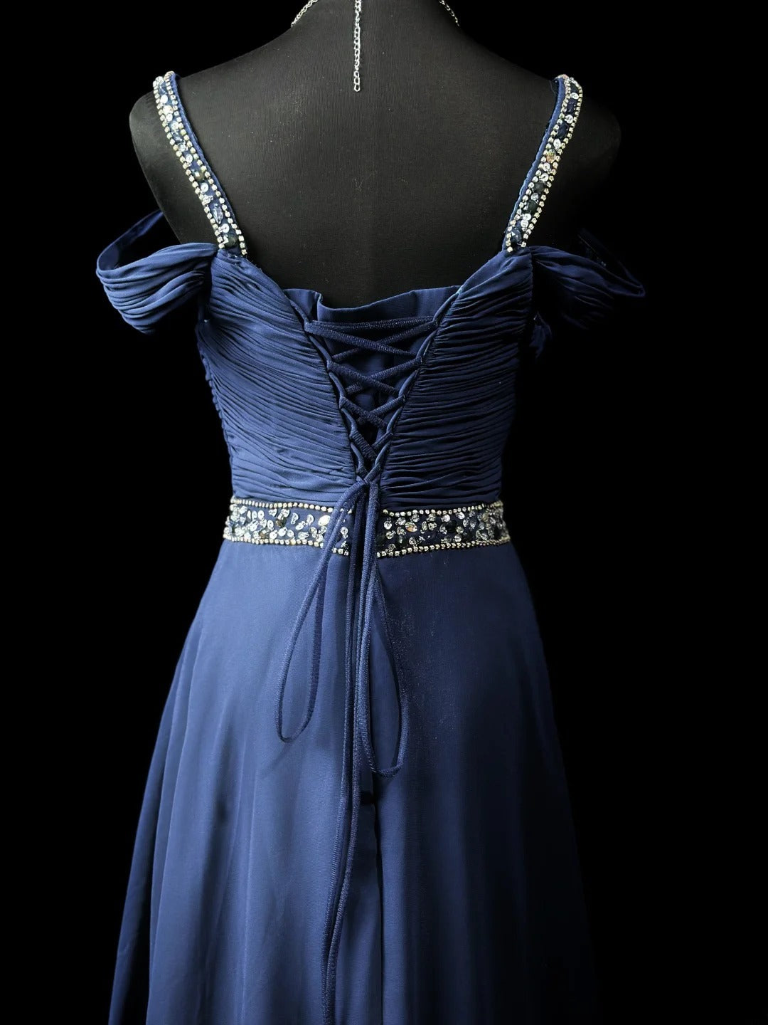 Vintage Prom Dresses A line Spaghetti Strap Navy Blue Chiffon 1950s Retro Classy Party Formal Outfits RB6237