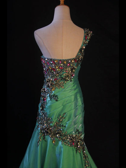 Retro-Meerjungfrauenkleid im Stil der 1950er Jahre, schulterfrei, dunkelgrüner Satin mit Perlen, langes Ballkleid, Inspiration für den 22. Geburtstag, formelles Kleid AS421