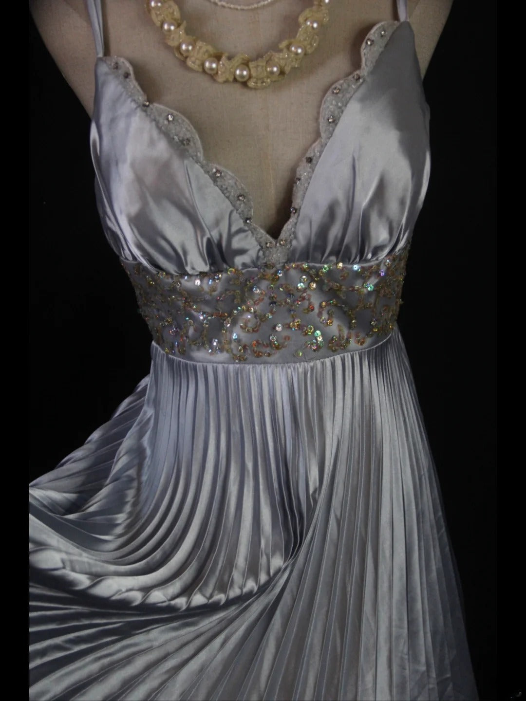 Vintage A Line Spaghetti Straps Silver Gray 1950s With Beaded Bodice Tea Length Prom Max Dresses Inspo Birthday Outfit Formal Dress For Women AS423