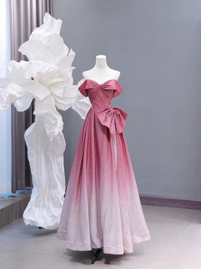 Chic A line Off The Shoulder Pink White Ombre Sequin Long Prom Formal Fancy Evening Dresses Dinner Outfits Classy Party Gowns AS424