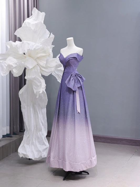 Chic A line Off The Shoulder Lilac Pink Ombre Sequin Long Prom Formal Fancy Evening Dresses Dinner Outfits Classy Party Gowns AS428