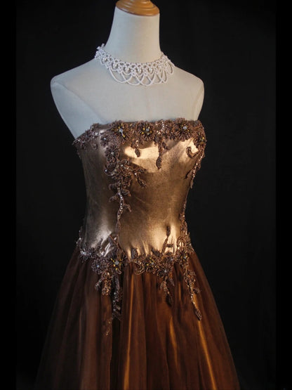 Vintage A Line Strapless 80s With Beaded Appliqued Bodice Long Prom Max Dresses Inspo Birthday Outfit Formal Dress For Women AS428