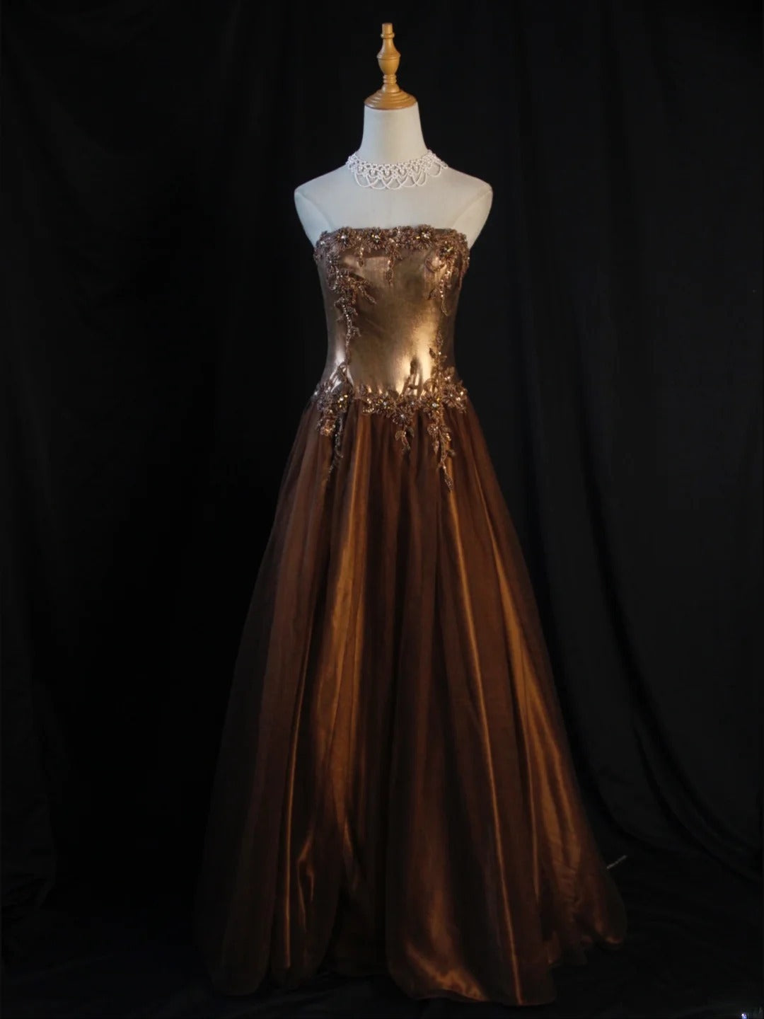 Vintage A Line Strapless 80s With Beaded Appliqued Bodice Long Prom Max Dresses Inspo Birthday Outfit Formal Dress For Women AS428