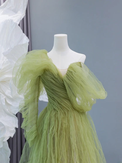 Modest Prom Dresses Aesthetic A Line One Shoulder Sage Green Tulle Inspiration Impress Long Party Formal Gown For Teenagers High Schools AS432