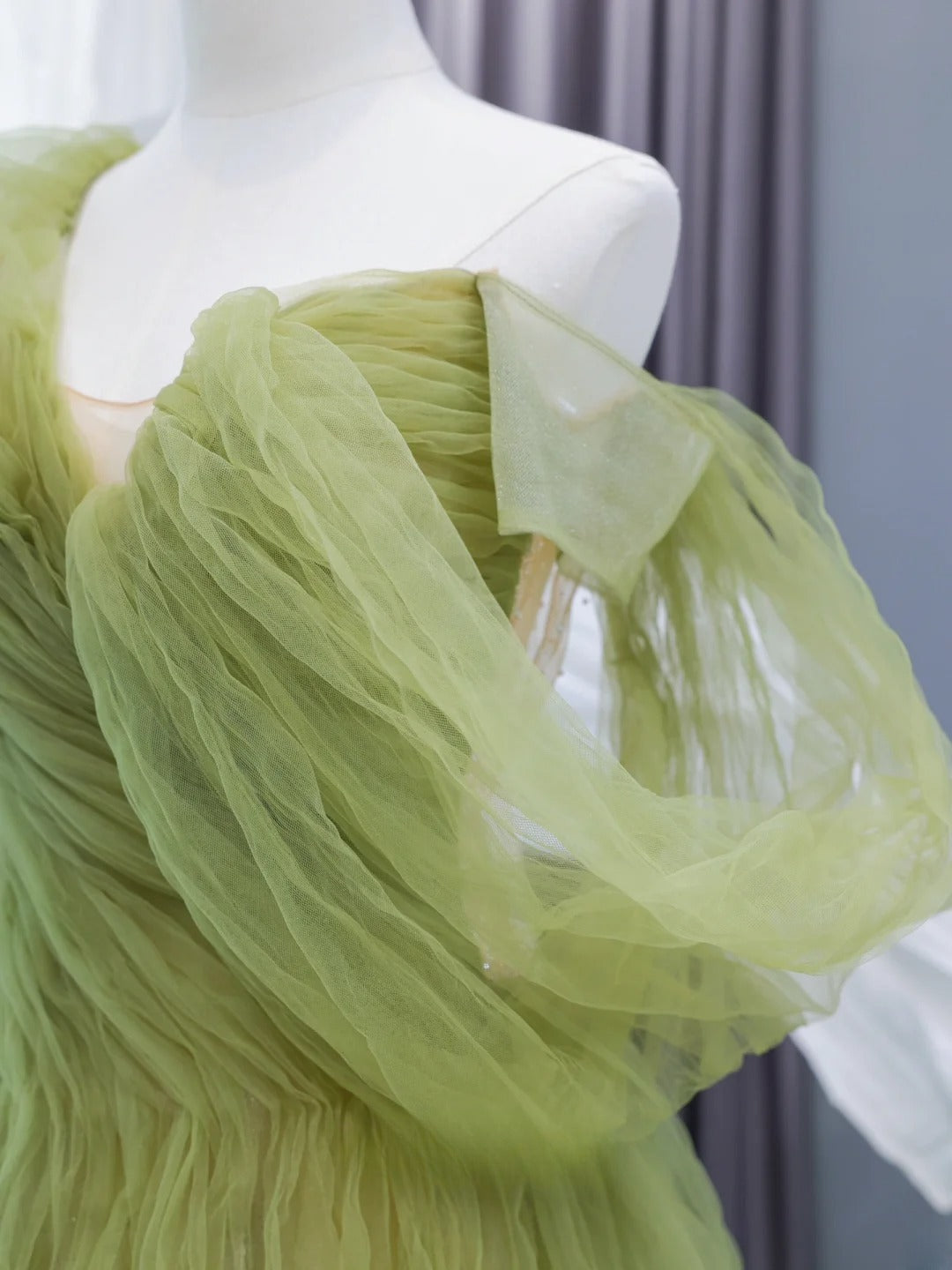 Modest Prom Dresses Aesthetic A Line One Shoulder Sage Green Tulle Inspiration Impress Long Party Formal Gown For Teenagers High Schools AS432