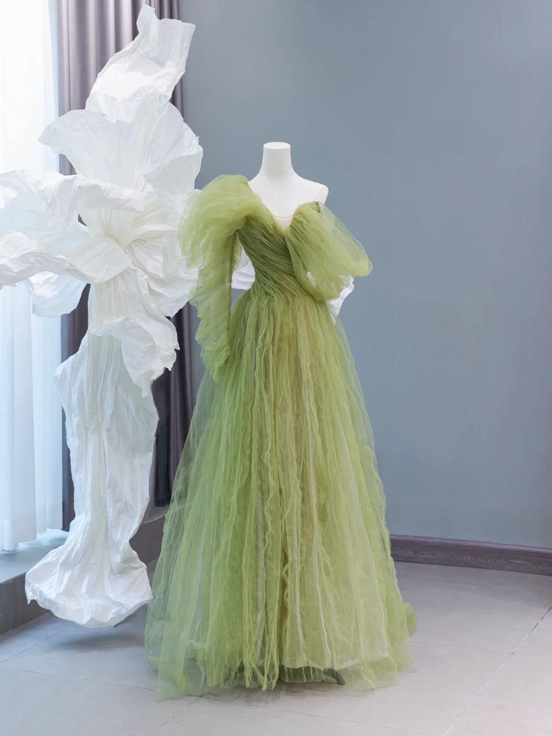 Modest Prom Dresses Aesthetic A Line One Shoulder Sage Green Tulle Inspiration Impress Long Party Formal Gown For Teenagers High Schools AS432
