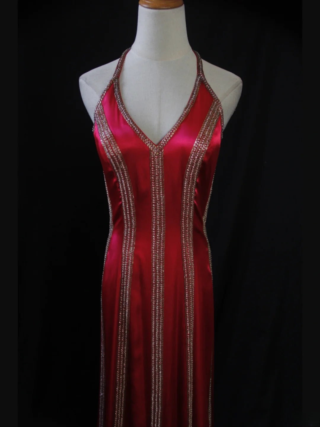 Vintage A Line Halter Hot Pink Satin 1950s With Beaded Bodice Long Prom Dresses Inspo Birthday Outfit Formal Dress For Women AS432