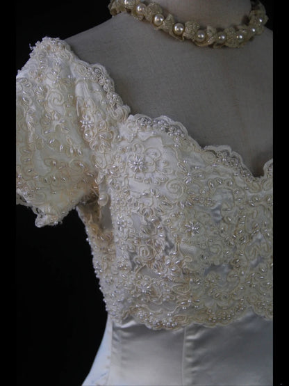 Retro 1950s Wedding Dresses for Bride Ball Gown V Neck With Short Beads Sleeves Lace Petite/Plus Size Bridal Gowns for Summer Wedding AS433