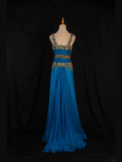 Vintage A Line V Neck 80s With Gold Beaded Appliqued Bodice Long Prom Max Dresses Inspo 18th Birthday Outfit Formal Dress For Women AS434