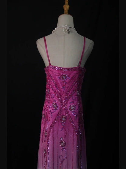 Vintage A Line Halter White Pink Ombre Chiffon 1950s With Beaded Bodice Long Prom Dresses Inspo Birthday Outfit Formal Dress For Women AS435