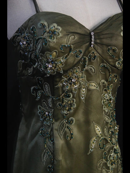 Vintage Mermaid Spaghetti Straps Olive Green Ombre Chiffon 80s With Beaded Bodice Long Prom Dresses Inspo Birthday Outfit Formal Dress For Women AS436