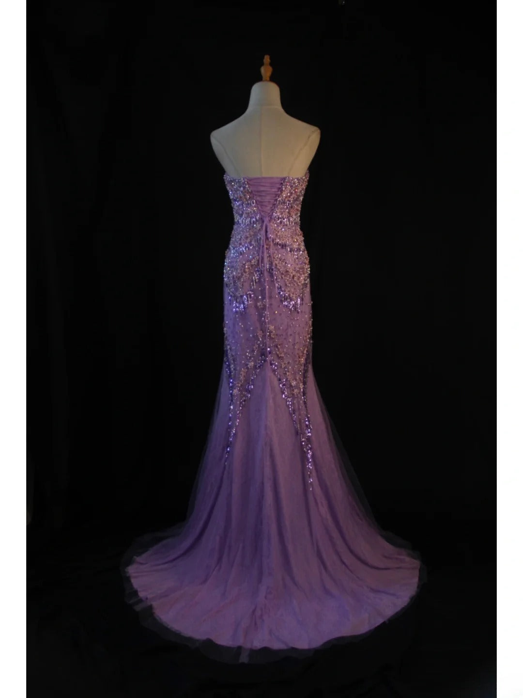 Vintage Meerjungfrauen-Abendkleid aus lila Tüll im Stil der 1950er Jahre mit Perlenbesatz, herzförmigem Ausschnitt, Inspiration für den 18. Geburtstag, formelles Abendkleid AS439