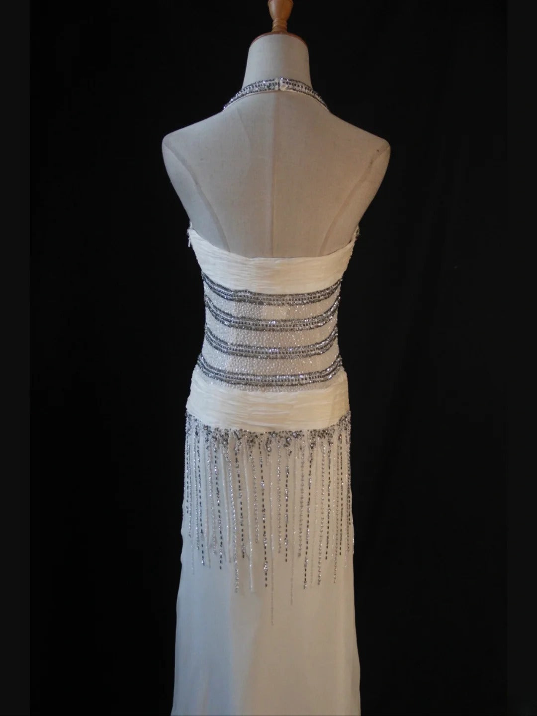 Vintage Mermaid Halter White Chiffon 80s With Silver Beaded Bodice Long Prom Dresses Inspo Birthday Outfit Formal Dress For Women AS441