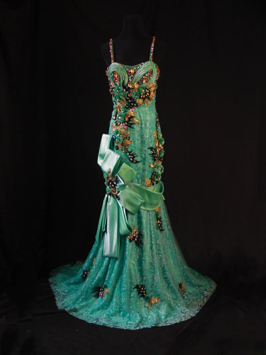 Vintage Mermaid Spaghetti Straps Green Lace 80s With Beaded Appliqued Long Prom Max Dresses Inspo 18th Birthday Outfit Formal Dress For Women AS444