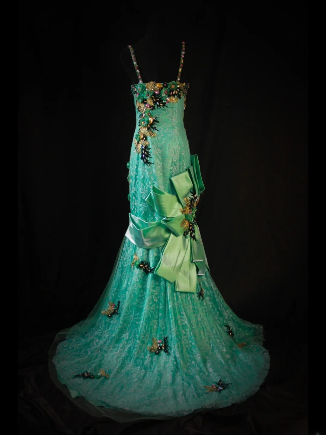 Vintage Mermaid Spaghetti Straps Green Lace 80s With Beaded Appliqued Long Prom Max Dresses Inspo 18th Birthday Outfit Formal Dress For Women AS444