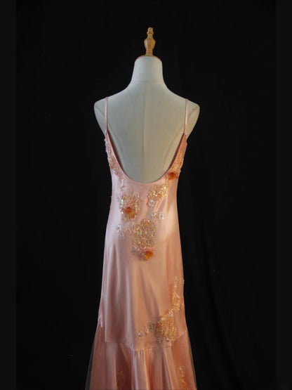 Vintage Mermaid Spaghetti Straps Blush Pink Lace 80s With Beads Appliques Long Prom Max Dresses Inspo 18th Birthday Outfit Formal Dress For Women AS448