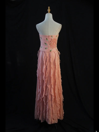 Retro 1950s A Line Strapless Pink Chiffon With Beads Long Prom Dresses Inspo 22th Birthday Outfit Formal Dress AS449
