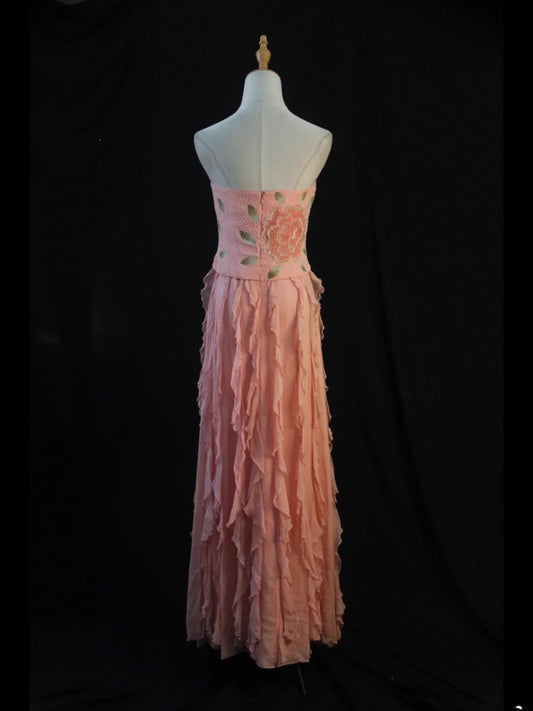 Retro 1950s A Line Strapless Pink Chiffon With Beads Long Prom Dresses Inspo 22th Birthday Outfit Formal Dress AS449