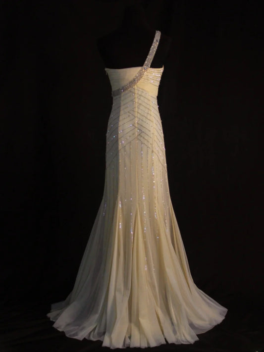 Retro 1950s Mermaid One Shoulder Yellow Chiffon With Silver Beads Long Prom Dresses Inspo 22th Birthday Outfit Formal Dress AS450