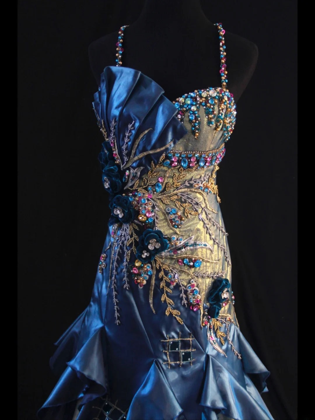 Vintage Mermaid Spaghetti Straps Royal Blue Satin Silver Satin 70s With Beads Long Prom Max Dresses Inspo 18th Birthday Outfit Formal Dress For Women AS451