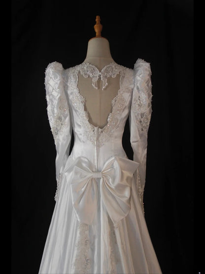 Retro 1950s Wedding Dresses for Bride A Line Scoop With Long Beads Sleeves Lace Petite/Plus Size Bridal Gowns for Summer Wedding AS454