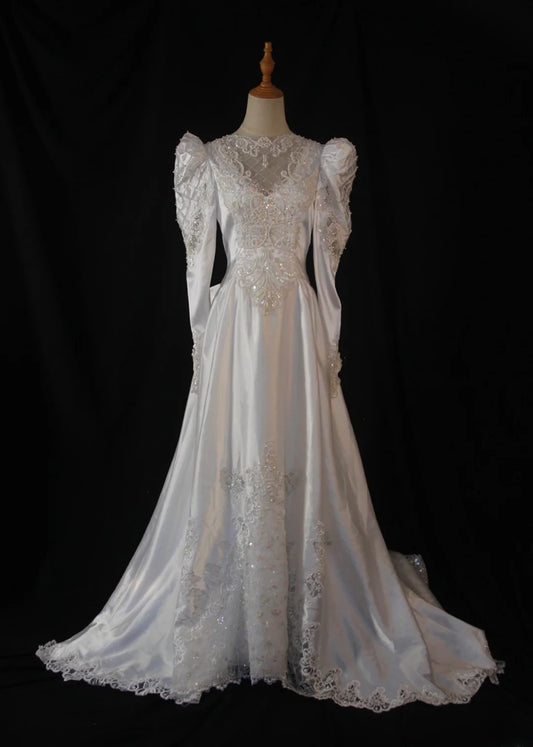 Retro 1950s Wedding Dresses for Bride A Line Scoop With Long Beads Sleeves Lace Petite/Plus Size Bridal Gowns for Summer Wedding AS454
