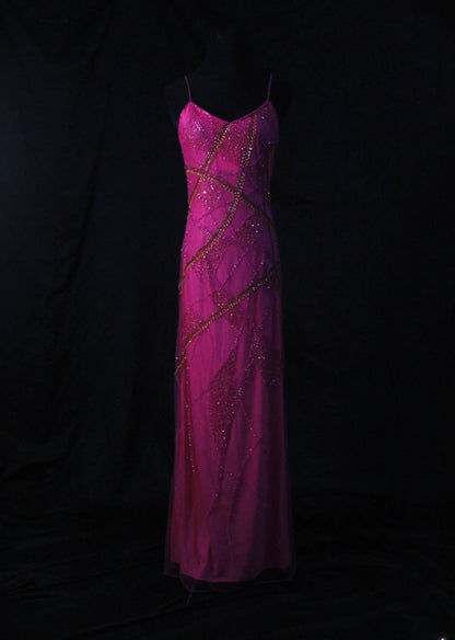Vintage A line Spaghetti Straps Fuchsia 70s With Beads Long Prom Max Dresses Inspo 18th Birthday Outfit Formal Dress For Women AS455