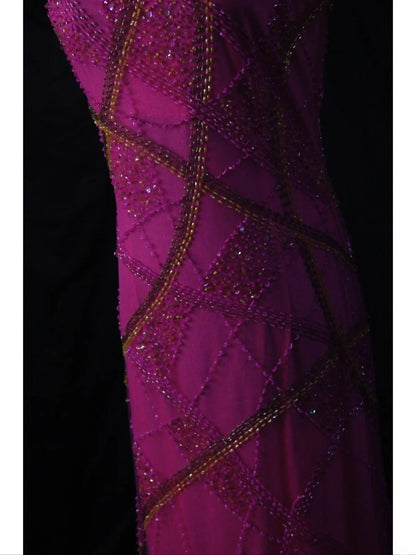 Vintage A line Spaghetti Straps Fuchsia 70s With Beads Long Prom Max Dresses Inspo 18th Birthday Outfit Formal Dress For Women AS455
