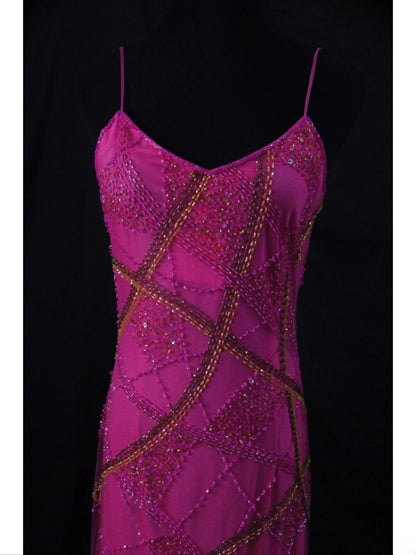 Vintage A line Spaghetti Straps Fuchsia 70s With Beads Long Prom Max Dresses Inspo 18th Birthday Outfit Formal Dress For Women AS455