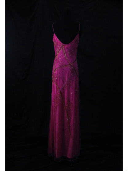 Vintage A line Spaghetti Straps Fuchsia 70s With Beads Long Prom Max Dresses Inspo 18th Birthday Outfit Formal Dress For Women AS455