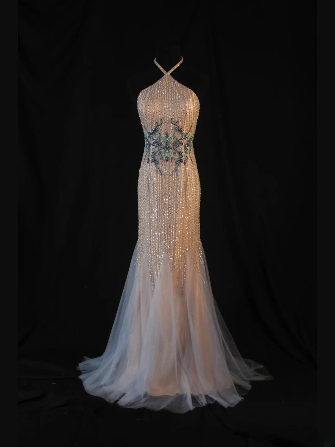 Vintage Mermaid Champagne Halter 70s With Beads Long Prom Max Dresses Inspo 18th Birthday Outfit Formal Dress For Women AS456