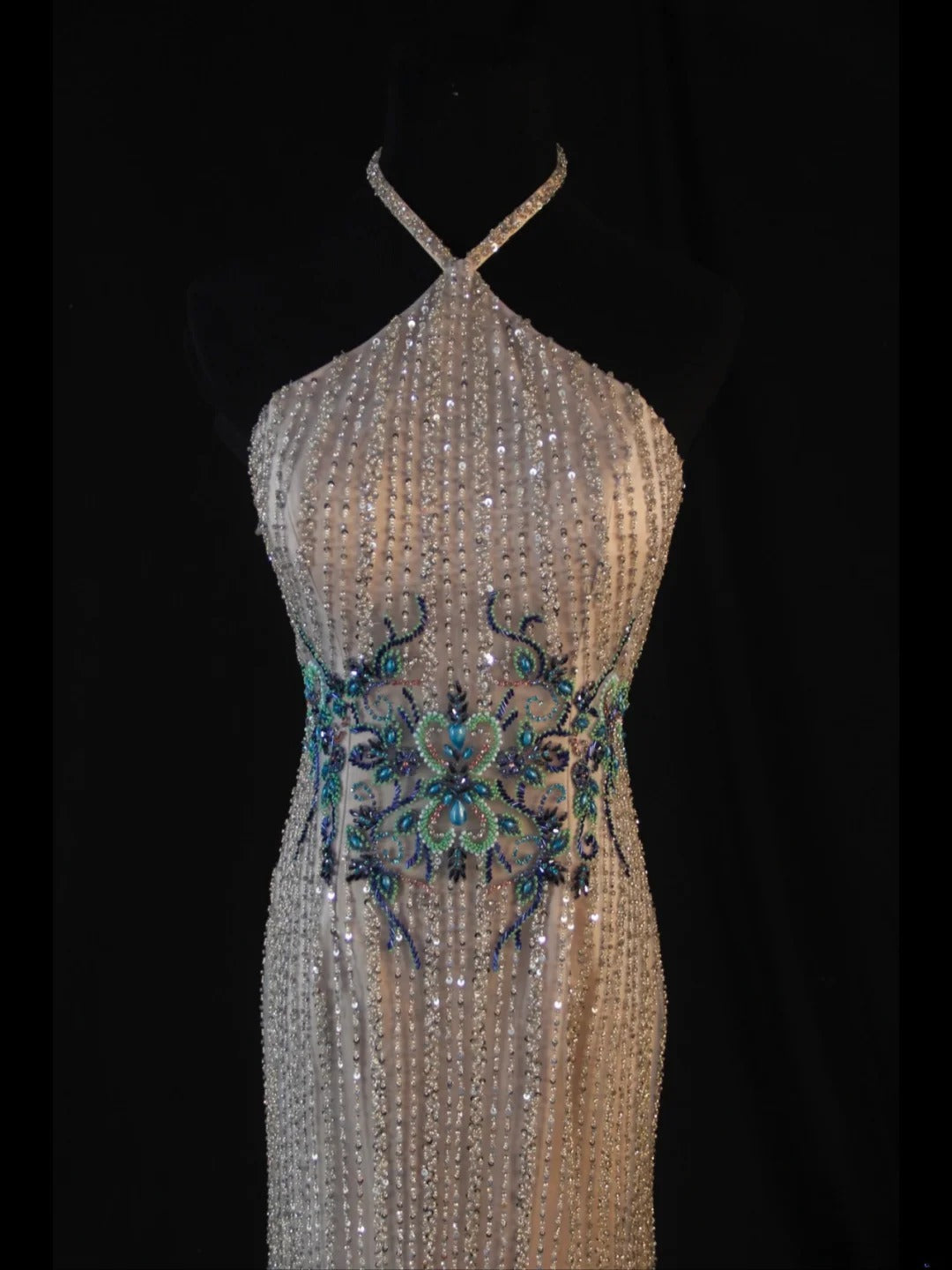 Vintage Mermaid Champagne Halter 70s With Beads Long Prom Max Dresses Inspo 18th Birthday Outfit Formal Dress For Women AS456