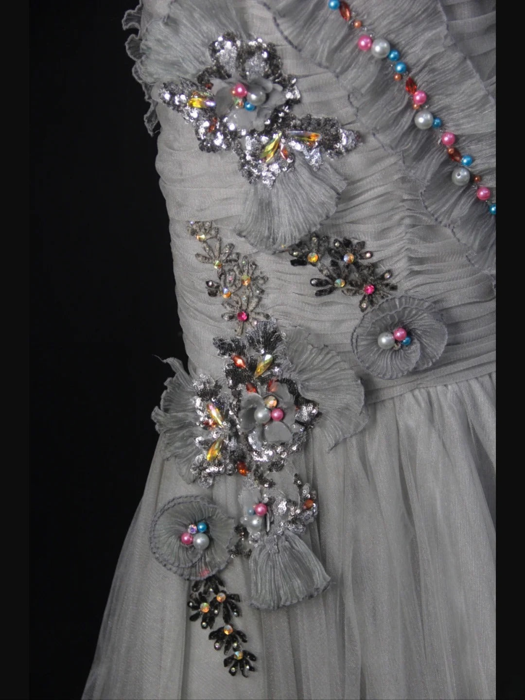 Vintage Mermaid Spaghetti Straps Silver Gray Tulle 70s With Beads Long Prom Max Dresses Inspo 18th Birthday Outfit Formal Dress For Women AS457