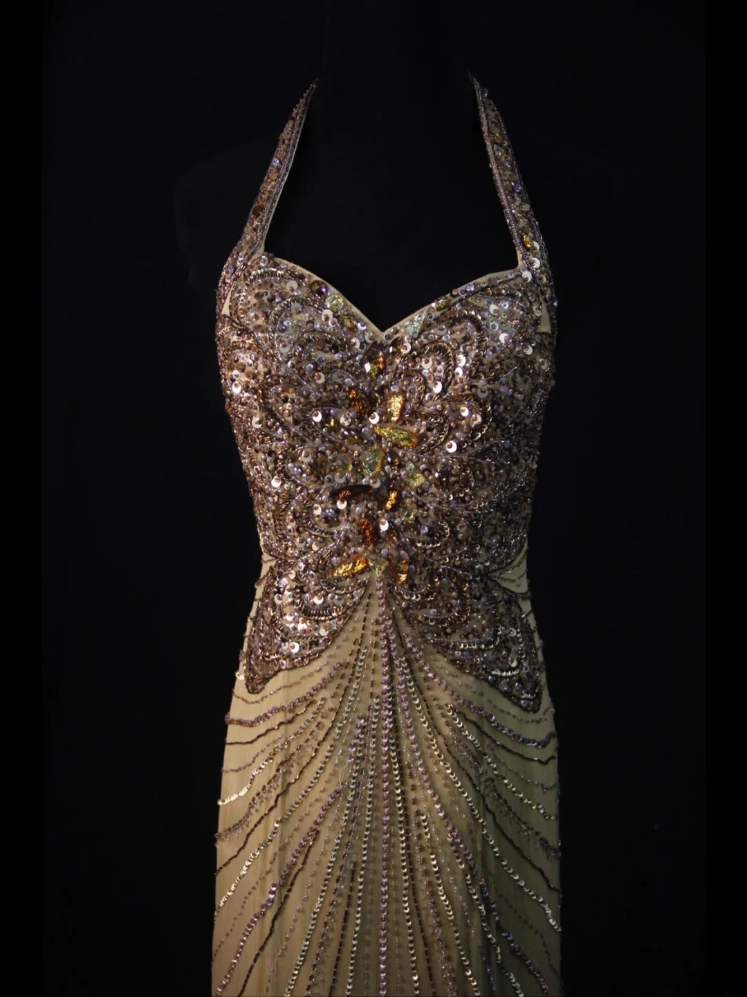 Vintage Mermaid Halter Gold Chiffon Backless 70s With Beads Long Prom Max Dresses Inspo 18th Birthday Outfit Formal Dress For Women AS458
