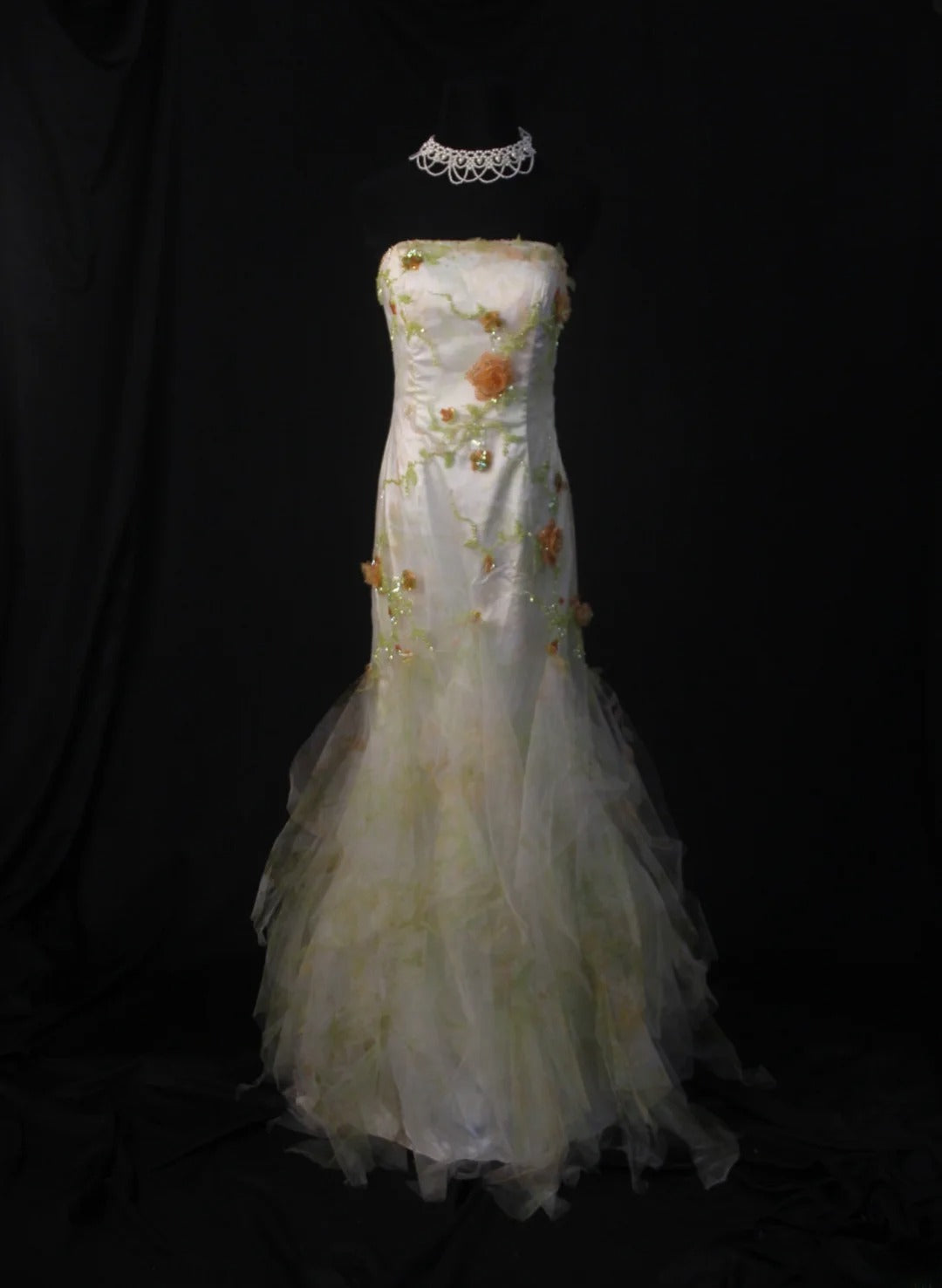 Vintage Mermaid Strapless Floral Tulle 1950s With Ruffled Flowers Layered Bodice Long Prom Dresses Inspo 18th Birthday Outfit Formal Gown AS459