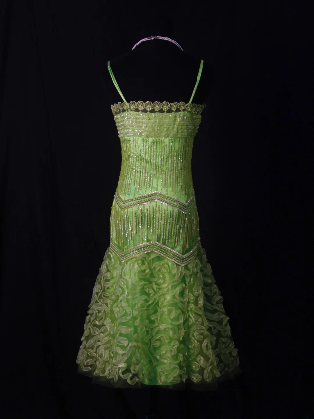 Vintage Meerjungfrauenkleid mit Spaghettiträgern, grünem Tüll und Perlen, 18. Geburtstagskleid, Homecoming-Kleid, Cocktailkleid AS460