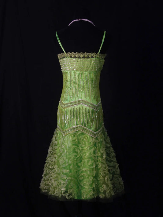Vintage Mermaid Spaghetti Straps Green Tulle With Beads 18th Birthday Dress Homecoming Dresses Cocktail Gown AS460