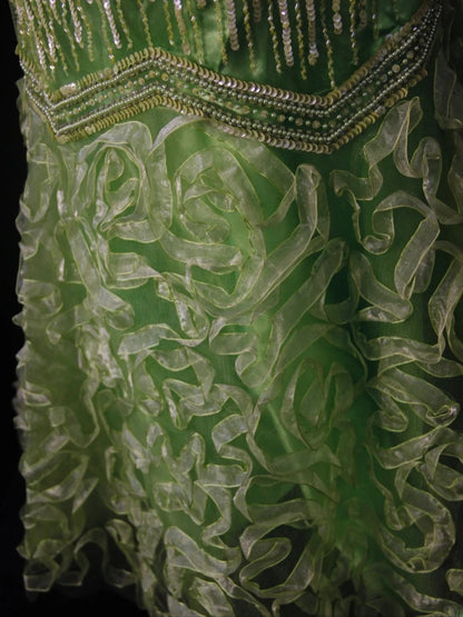 Vintage Meerjungfrauenkleid mit Spaghettiträgern, grünem Tüll und Perlen, 18. Geburtstagskleid, Homecoming-Kleid, Cocktailkleid AS460