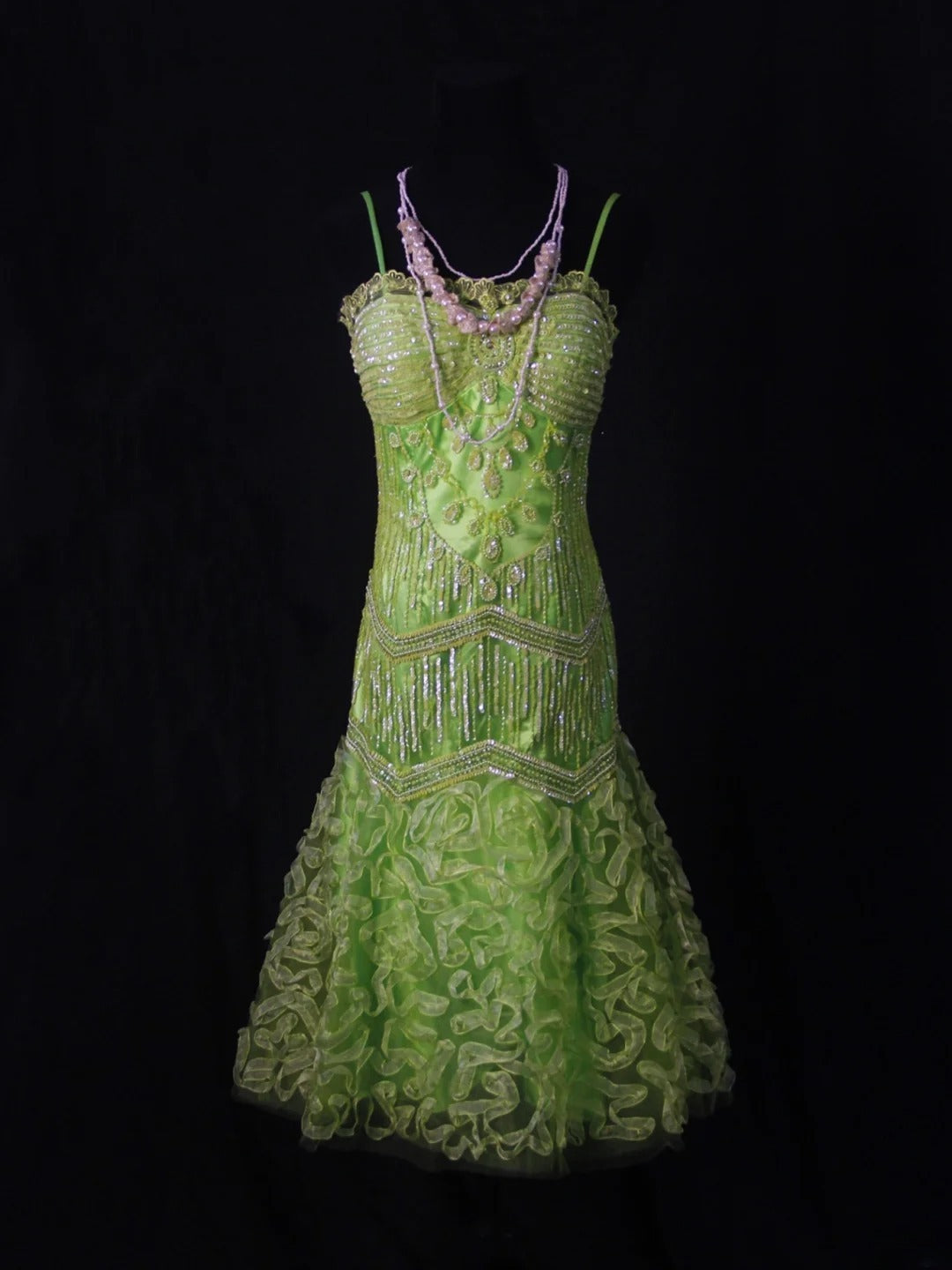 Vintage Meerjungfrauenkleid mit Spaghettiträgern, grünem Tüll und Perlen, 18. Geburtstagskleid, Homecoming-Kleid, Cocktailkleid AS460