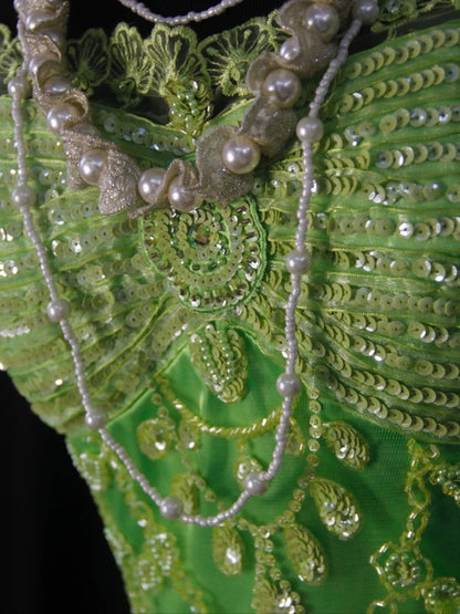 Vintage Meerjungfrauenkleid mit Spaghettiträgern, grünem Tüll und Perlen, 18. Geburtstagskleid, Homecoming-Kleid, Cocktailkleid AS460