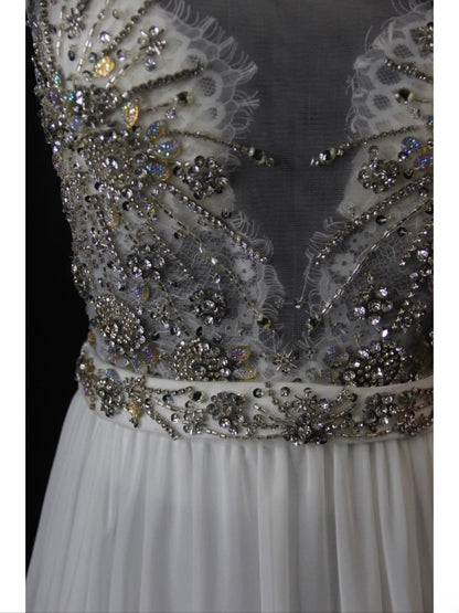 Vintage A Line Scoop Silver Gray Lace Tops Chiffon 80s With Beaded Bodice Long Prom Dresses Inspo Birthday Outfit Formal Dress For Women AS462