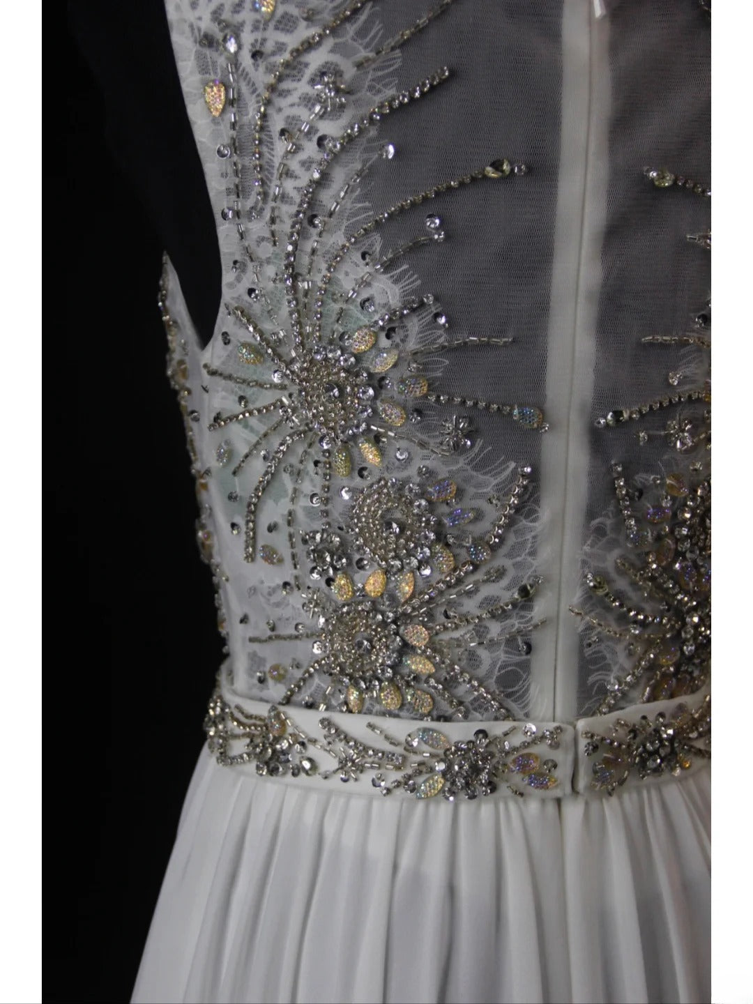 Vintage A Line Scoop Silver Gray Lace Tops Chiffon 80s With Beaded Bodice Long Prom Dresses Inspo Birthday Outfit Formal Dress For Women AS462