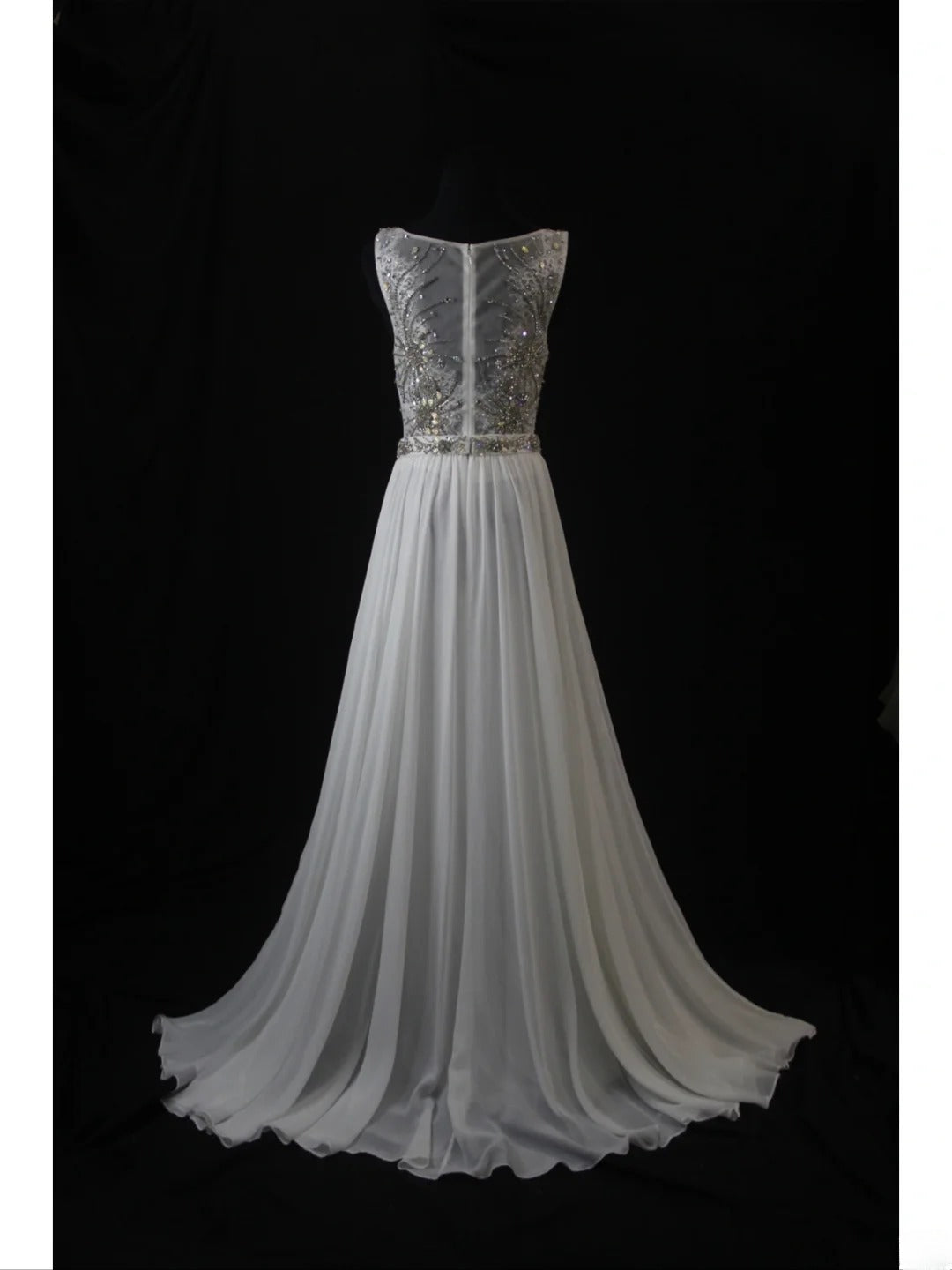 Vintage A Line Scoop Silver Gray Lace Tops Chiffon 80s With Beaded Bodice Long Prom Dresses Inspo Birthday Outfit Formal Dress For Women AS462