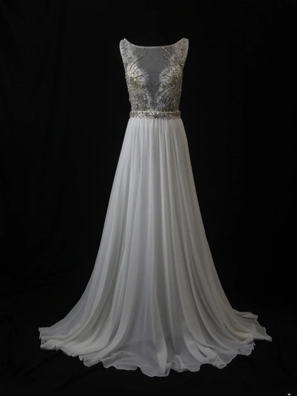 Vintage A Line Scoop Silver Gray Lace Tops Chiffon 80s With Beaded Bodice Long Prom Dresses Inspo Birthday Outfit Formal Dress For Women AS462
