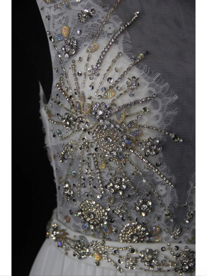 Vintage A Line Scoop Silver Gray Lace Tops Chiffon 80s With Beaded Bodice Long Prom Dresses Inspo Birthday Outfit Formal Dress For Women AS462